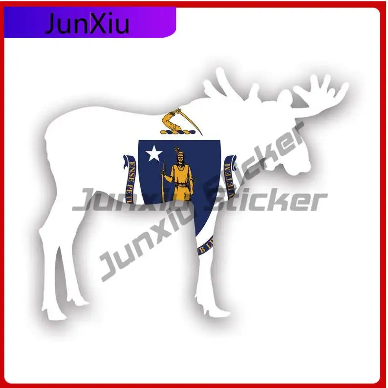 

Massachusetts Moose Shaped Flag Sticker Uv Protected Ma Elk Deer Antlers Archery Hunter Hunting Outdoors Explore Car Sticker