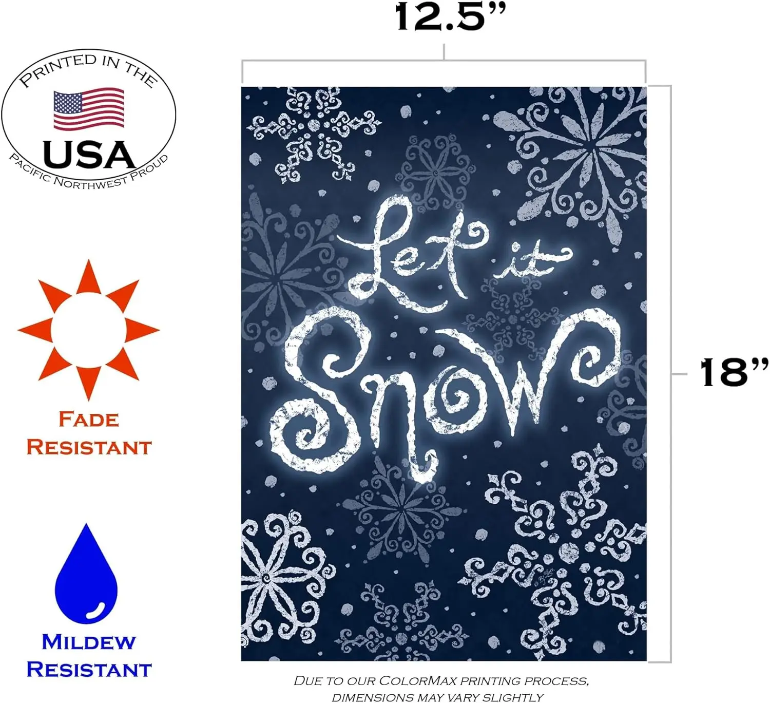 تولاند حديقة المنزل 117280 Let It Snow Winter Garden Flag 12x18 بوصة مزدوجة الجوانب لتزيين ساحة المنزل الخارجية FFI