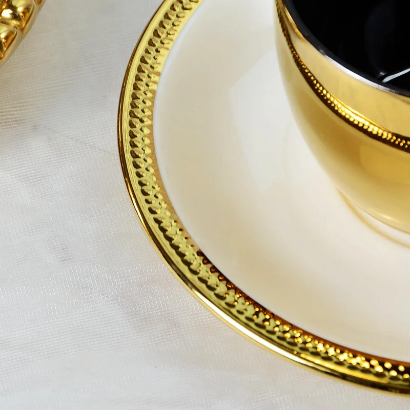 European style gold plated black glaze ceramic coffee cup and saucer set 200ml black tea cup  101-200ml