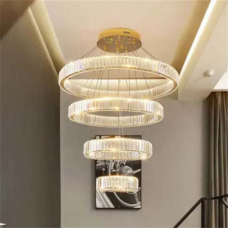 

Modern Crystal Led Chandelier For Ceiling Stairs Circle Ring Hanging Light Living Room Corridor Decor Suspension Lamp Fixture