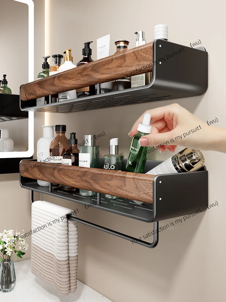 Walnut toilet rack Wall-mounted non-punching bathroom toilet washstand Towel rack Cosmetics storage
