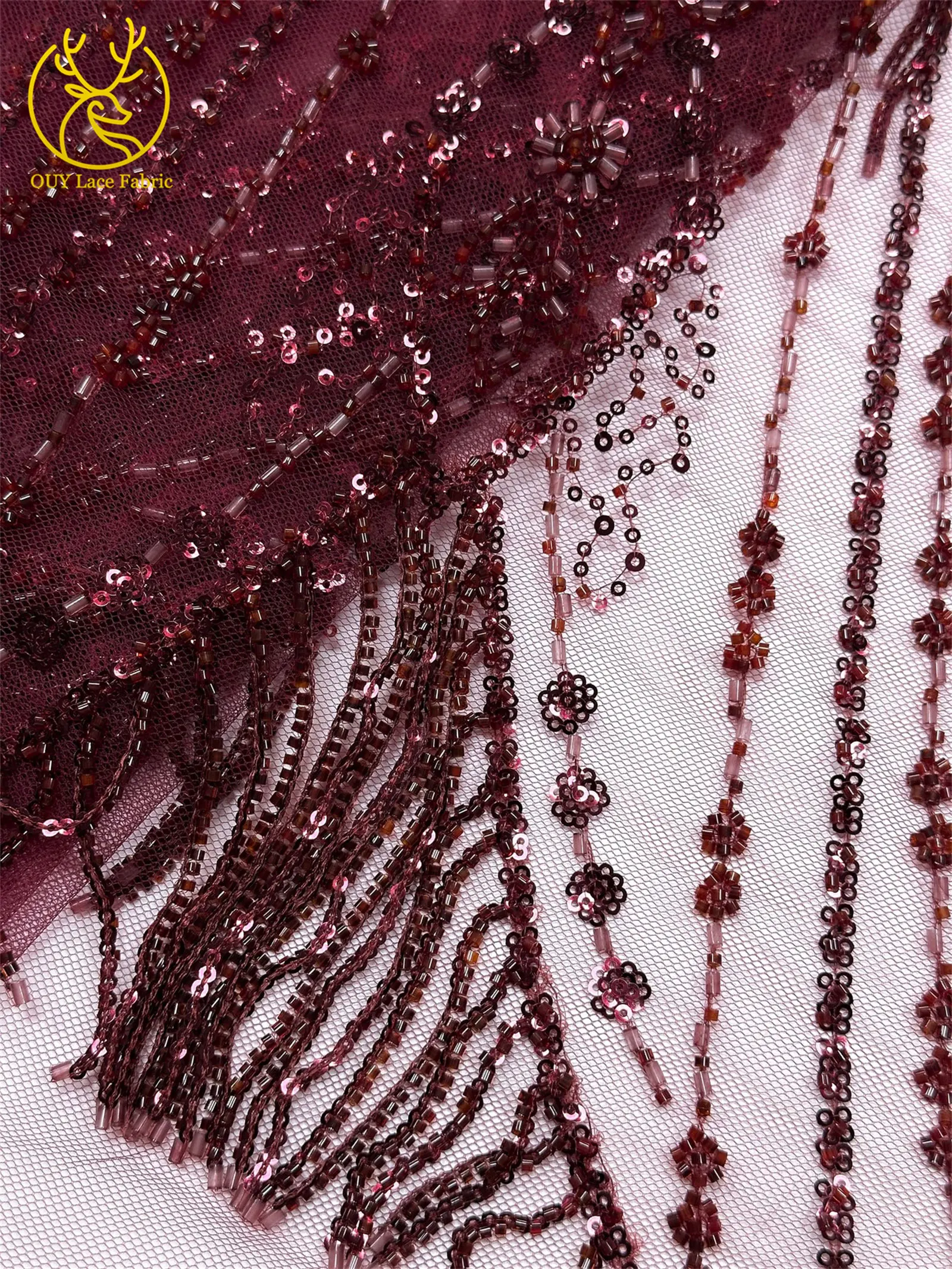 Roter 3D afrikanischer nigerianischer Perlen-Spitzenstoff, französischer Pailletten-Tüll, bestickter Spitzenstoff für Damen, Hochzeitsdekoration, Kleid, Nähen – Detail 27