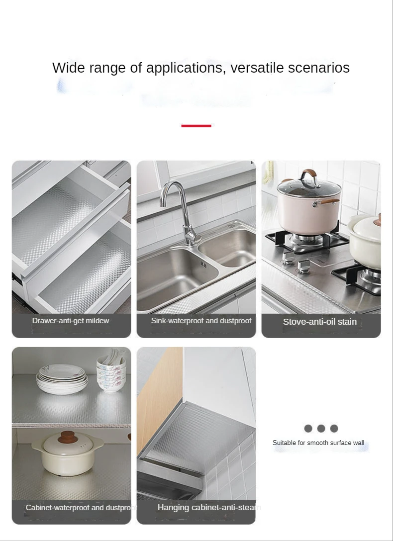 Küchen-Ölbeständiger Aufkleber Herdplatten-Hochtemperatur-Selbstklebende Tapete Schrank-Arbeitsplatten-Aluminiumfolie Verstärkt – Detail 8