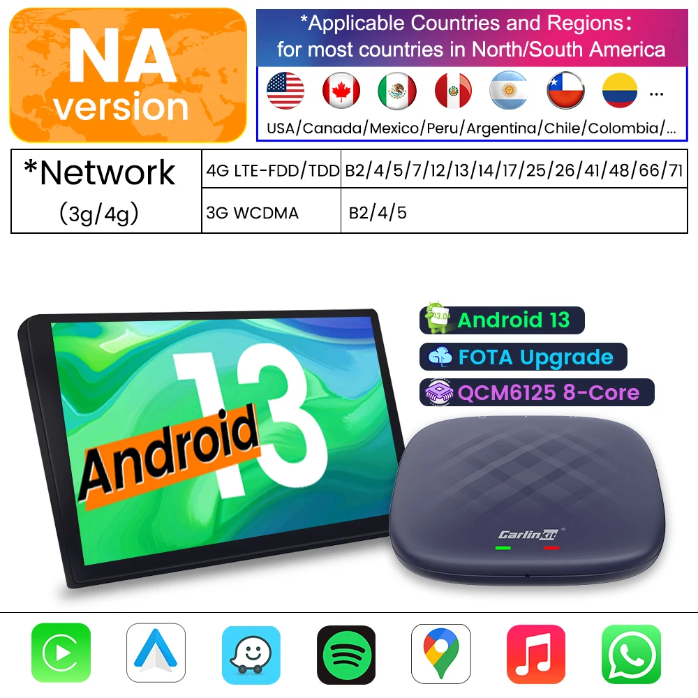 CarlinKit CarPlay Ai TV Box Android 13 Plus QCM6125 Drahtlose CarPlay Android Auto Car Play Streaming Box für Online Video 4GLTE