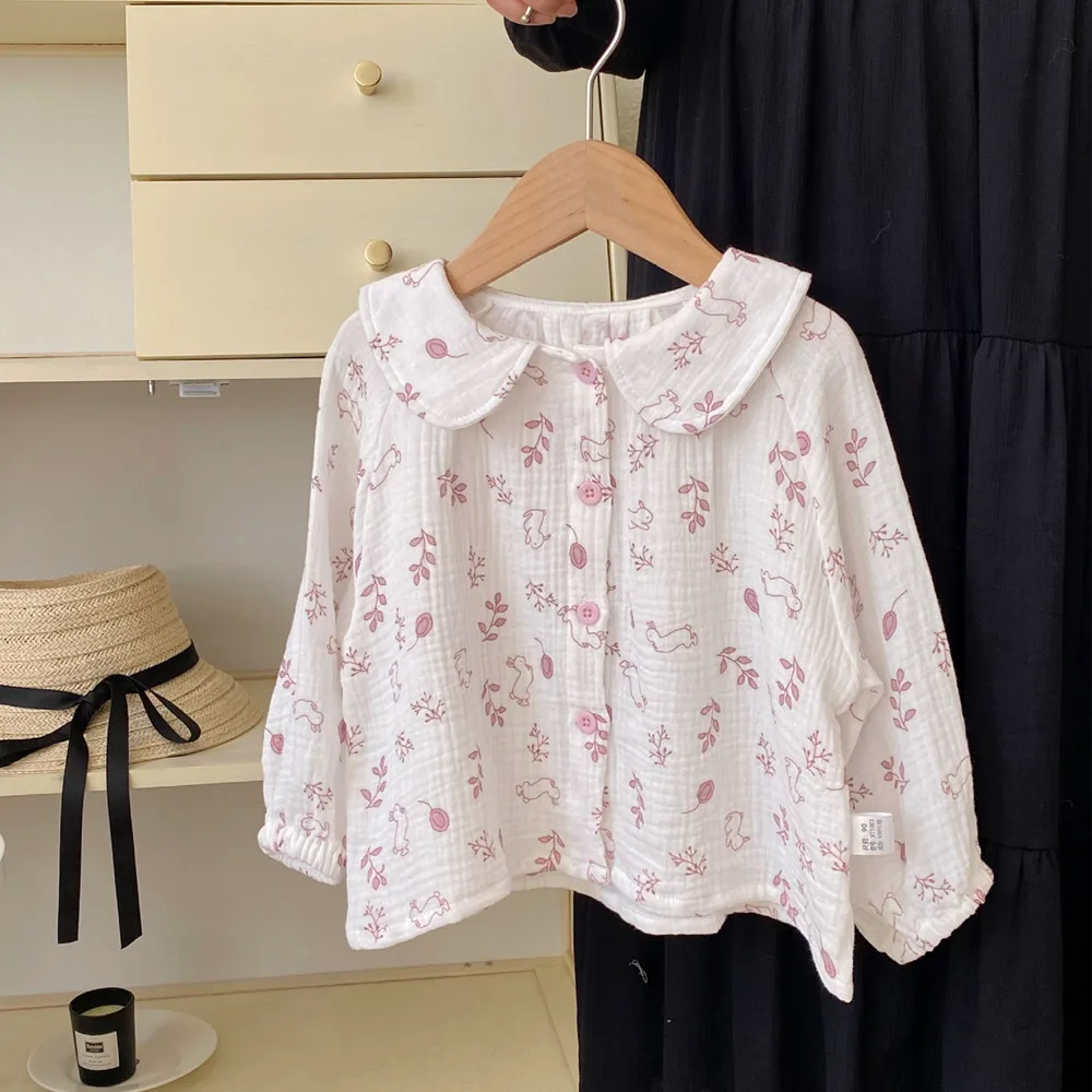 Autumn New Product Doll Shirt baby girl clothes kids cotton tops Cartoon bunny ear shaped collar girl shirts