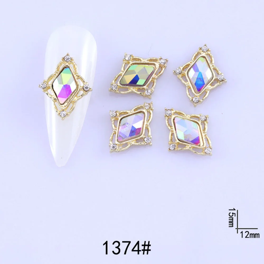 Rhombus คริสตัลเล็บ Art Rhinestones 10 ชิ้น/ถุงที่มีสีสัน Faleback เล็บ Charms AB สี 15*12 มม.เงาโลหะตกแต่ง