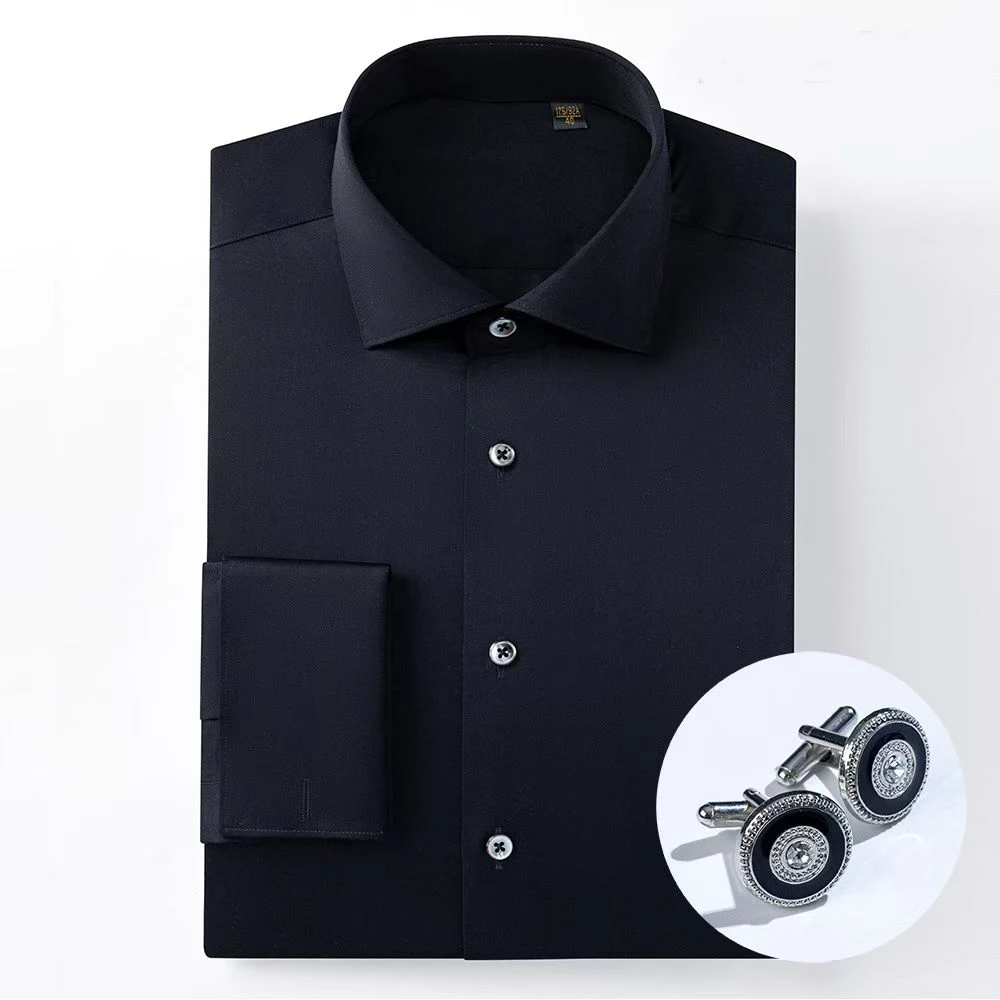 High-end 200-count Four-Ply Pure Cotton Men's French Cuff Windsor Collar DP Ready-to-Wear Non-Iron Striped Contrast Collar Shirt