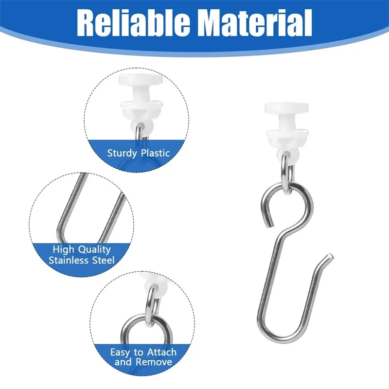 5/50Pcs Metal Curtain Track Hooks S Shaped Small Curtain Hooks Ceiling Curtain Track Hooks and Plastic Gliders Track Rollers for