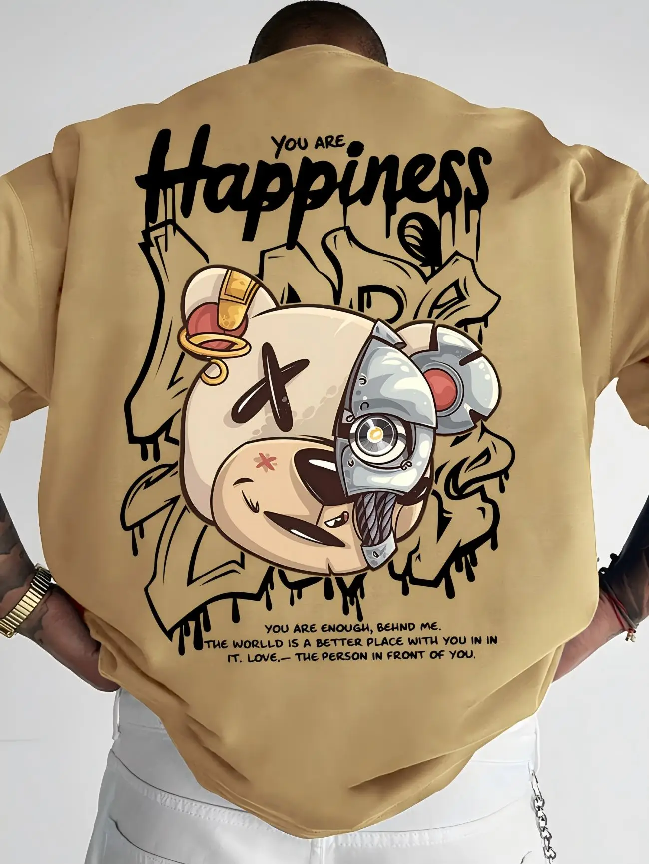 2025, neues personalisiertes Graffiti-Bär-Buchstaben-bedrucktes, atmungsaktives und bequemes Rundhals-T-Shirt für Herren im Freien, High-Street-Top – Detail 5