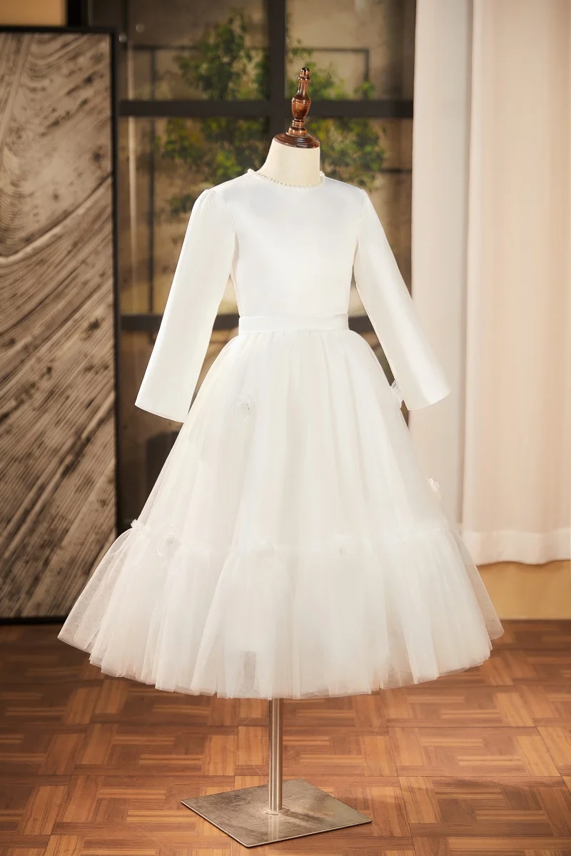 긴팔 소녀 드레스 공주 드레스 어린이 간단한 호스트 드레스 드레스 소녀 피아노 공연 공연 의류 봄