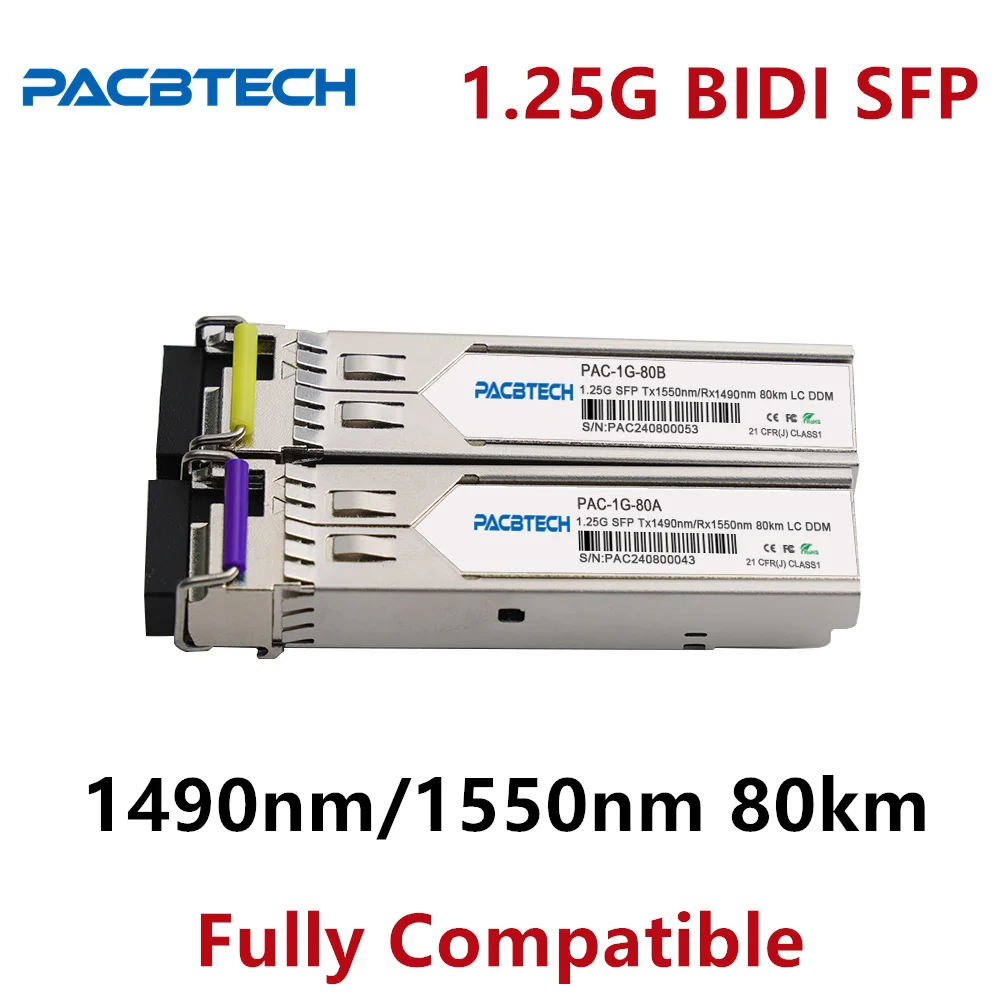 جهاز إرسال واستقبال PACBTECH 1.25G SFP، 80 كجم 1490 نانومتر/1550 نانومتر 1000Base-BIDI وحدة Simplex LC sfp أحادية الوضع PAC-1G-80AI /AC-1G-80BI