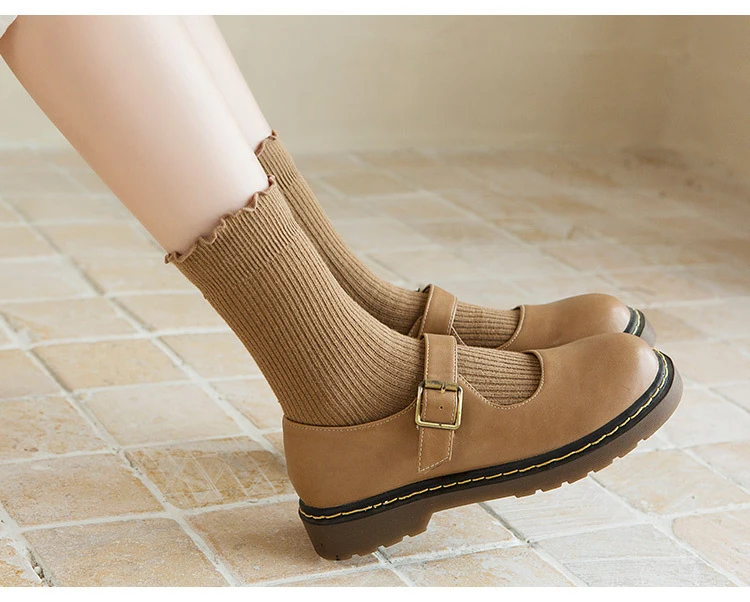 6 Paar Rüschensocken für Damen, Baumwolle, einfarbig, mittellange Socken, niedliche, kawaii, koreanische, atmungsaktive, schwarz-weiße kurze Strümpfe – Detail 12