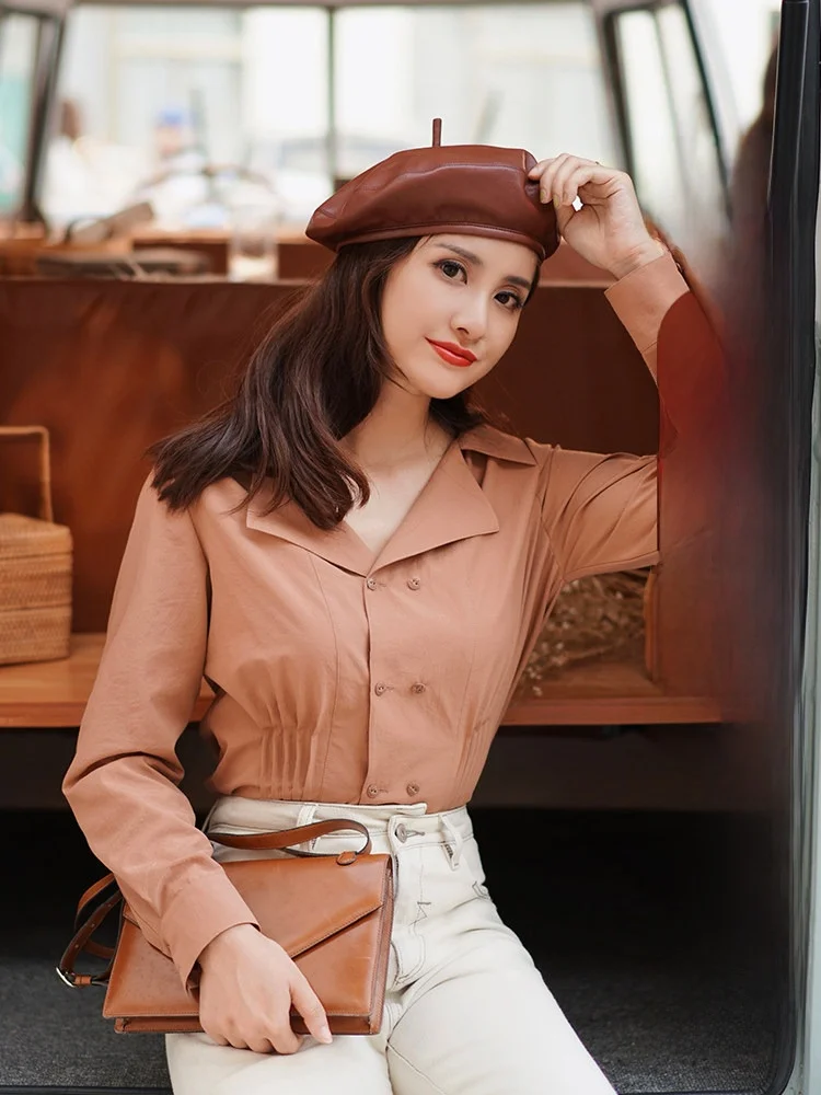 

Оригинальное женское платье Elwing в стиле ретро на осень-лето, с двойной застежкой, приталенное, длинное, цвета молочного чая, для повседневной носки и делового стиля.