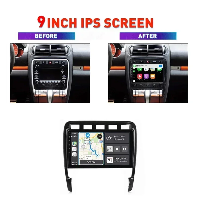 IPS Carplay 2 Din Android 13 Car Multimedia Video Player 8G+256G For  Porsche Cayenne 2002 -2010 4G LTE Stereo Audio Auto Radio