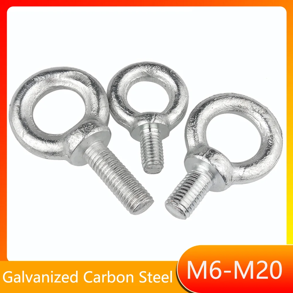 M6 M8 M10 M12 M14 M16 M18 M20 Galvanized Eye Bolt Carbon Steel Marine Lifting Eye Screws Ring Loop Hole for Cable Rope Eyebolt