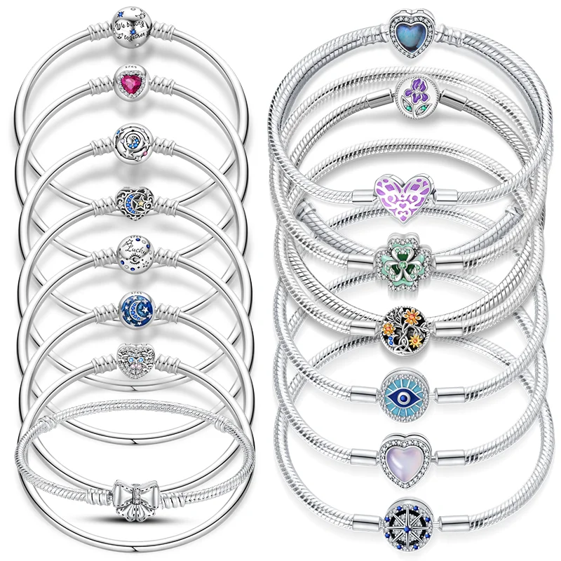 

Charms Silver 925 Bangle Woman Luxury DIY Jewelry Original Snake Chain Charm Bracelets For Women Party Festival Gifts 2025 Hot