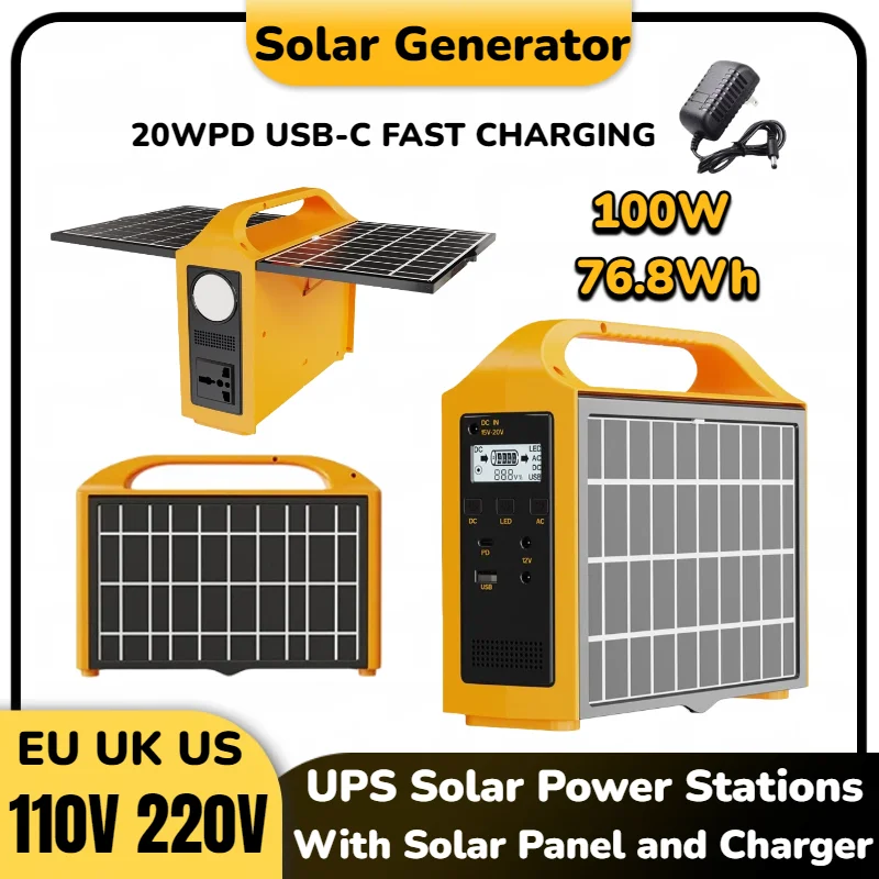 

100W Solar Generator 24000mAh Portable Power Station with 110V/220V AC Outlet, UPS Function for Camping Outdoor Emergency
