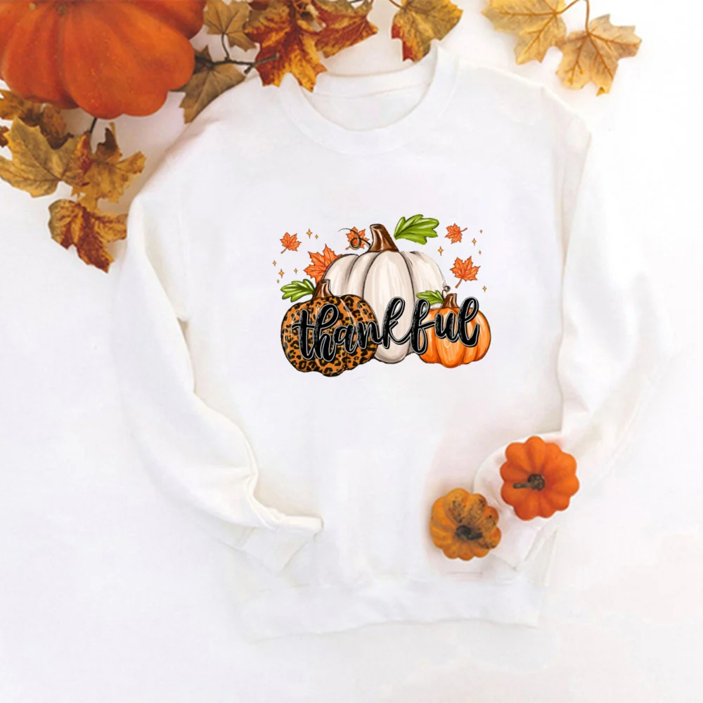 Thankful Leopard Pumpkin Women Sweatshirt Thanksgiving Shirt Pumpkin Season Sweater Women Autumn Hoodie Thanksgiving Gifts