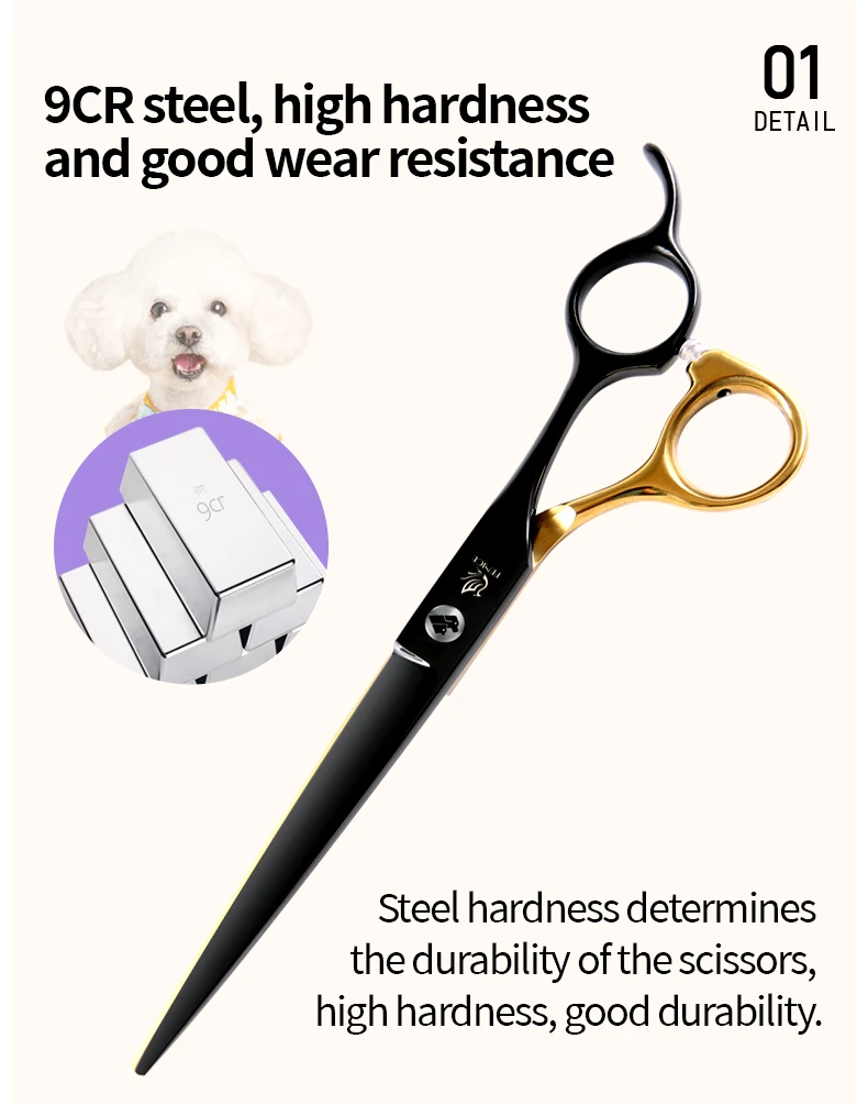 Fenice Professional Schwarz und Gold zweifarbige Hunde pflege Schere für kleine Hunde gerade gebogene Ausdünnung schere – Detail 4