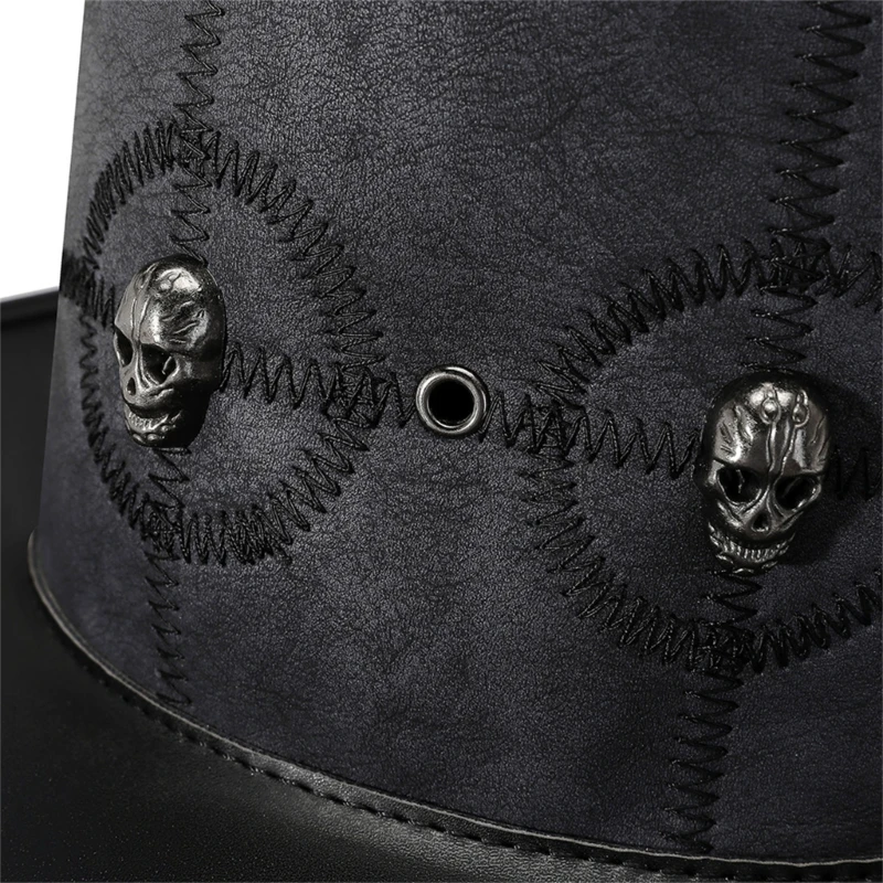 Steampunk Top Hat for Women Halloween Party Costume Cosplays Gothics Accessory Black Hat for Men with Skull Decors