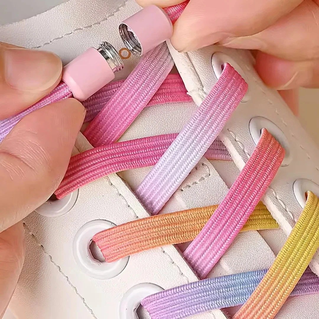 Unisex Fashion Widened Elastic Lazy No Tie Shoelaces Colorful Pearl Light With Buckle Replacement Laces for Sneakers Kids Adults