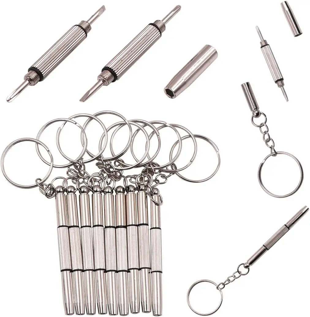 Paquete de 12 llaveros de destornillador de gafas Mini 3 en 1 plano Phillips Hex portátil juego de herramientas de destornillador para gafas Fram