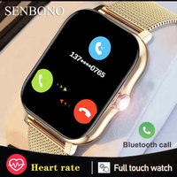 SENBONO Smartwatch Women Full Touch Screen Custom Dial Bluetooth Call 2023 Smart Watch Men Women For Xiaomi Android IOS Phone