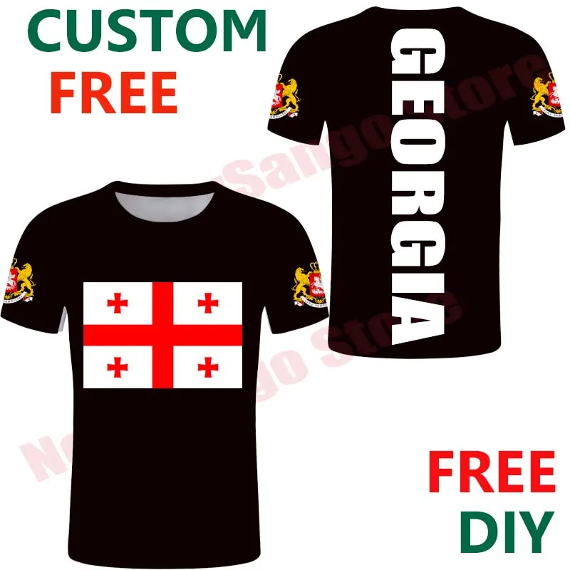 Georgia T shirtCustom  Men Red Cross Flag Black T Shirts Child whiteT Shirt Custom Couple Clothing