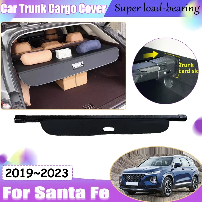 ستارة صندوق السيارة لسيارة Hyundai Santa Fe TM MK4 2019~2023 2020 2021 2022 صينية خلفية فاخرة لحقيبة صندوق السيارة الداخلية ملحقات السيارة