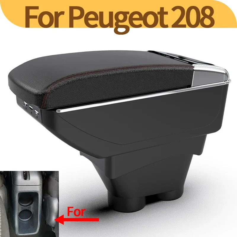 

For Peugeot 208 special center console modified armrest double layer storage box car interior accessories 2012-2018 USB black