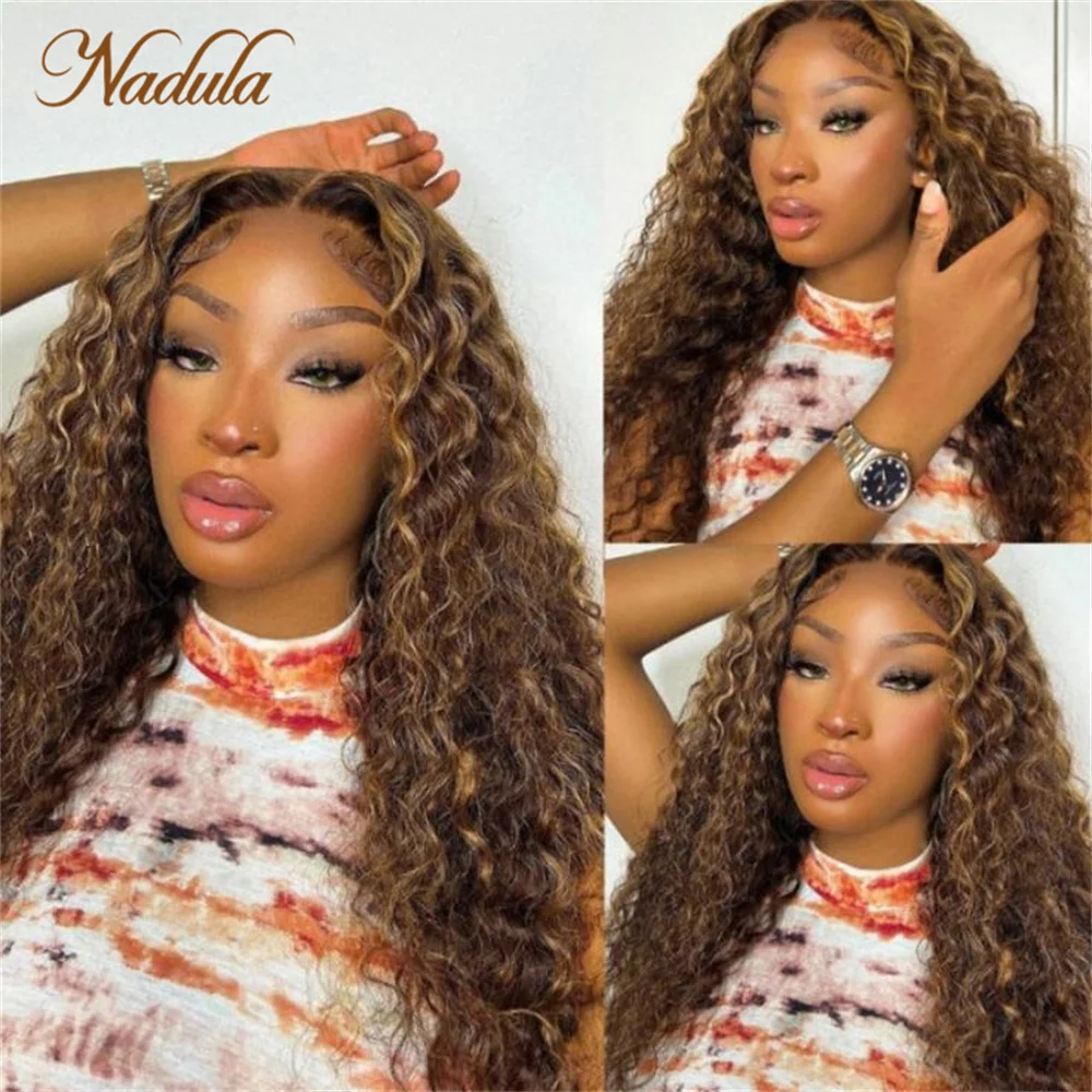 Nadula-Glueless Perucas de Cabelo Humano, Pré Cut Lace Encerramento, Honey Llond, Destaque Water Wave Wig, 7 X5 Osso Knots, 6X4.75