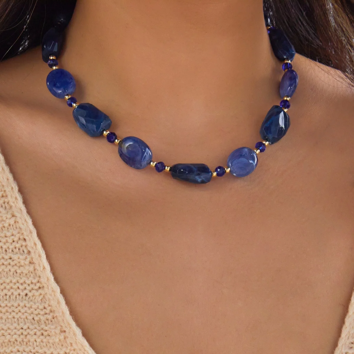 Vintage Unregelmäßige Braune Acryl-Perlenkette für Damen und Herren, Lässiger Minimalistischer Kristall-Abstandsperlen-Choker, Ins Ästhetischer Schmuck – Detail 22