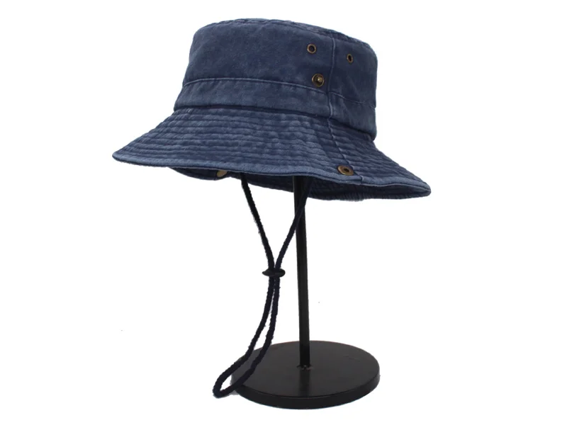 Breitkrempiger Bucket Hat für Damen und Herren, aus gewaschener, einfarbiger Baumwolle, ideal als Sonnenhut für den Außenbereich, als Reisehut oder als flacher Hut für Angeln, Wandern, Strand und Sport. – Detail 3