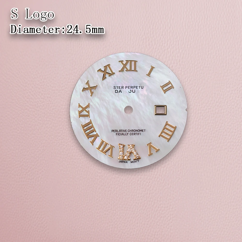 S-Logo, 24,5 mm, römisches Zifferblatt, Muschelzifferblatt, diamantfarbenes Zifferblatt, geeignet für NH05-Uhrwerk, kein leuchtendes Uhrenmodifikationszubehör