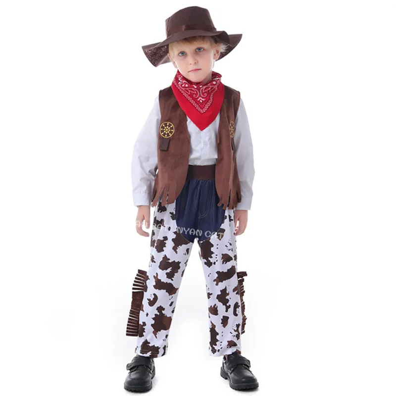 أزياء الهالوين الفنتازيا بوريم للطفل الرضيع ، الأطفال ، الأطفال ، الأولاد ، البقر ، رعاة البقر ، فستان حفلة فاخر ، طقم 4 قطع