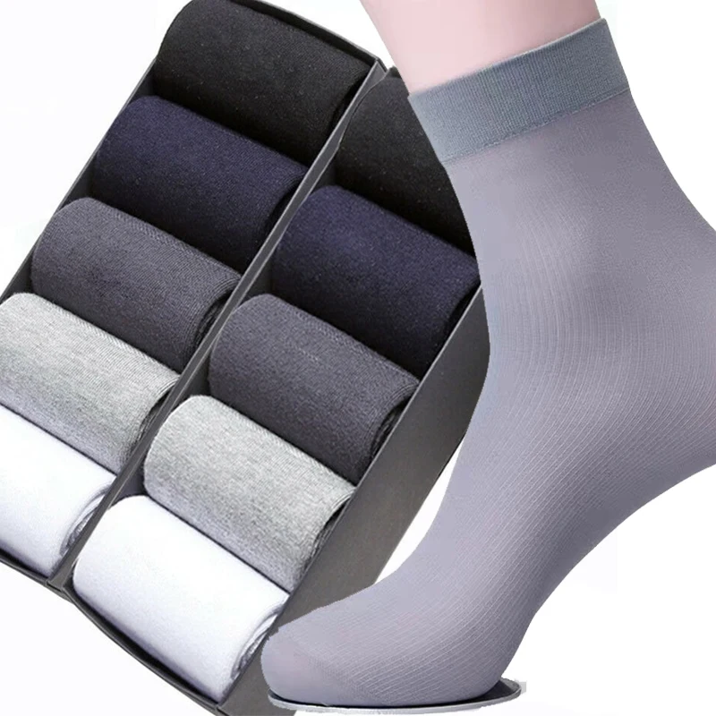 10Pairs Bamboo Men Ice Silk Socks Summer Spring Sports Socks Sweat Absorption Deodorant Thin Stripe Breathable Silk Long Sock