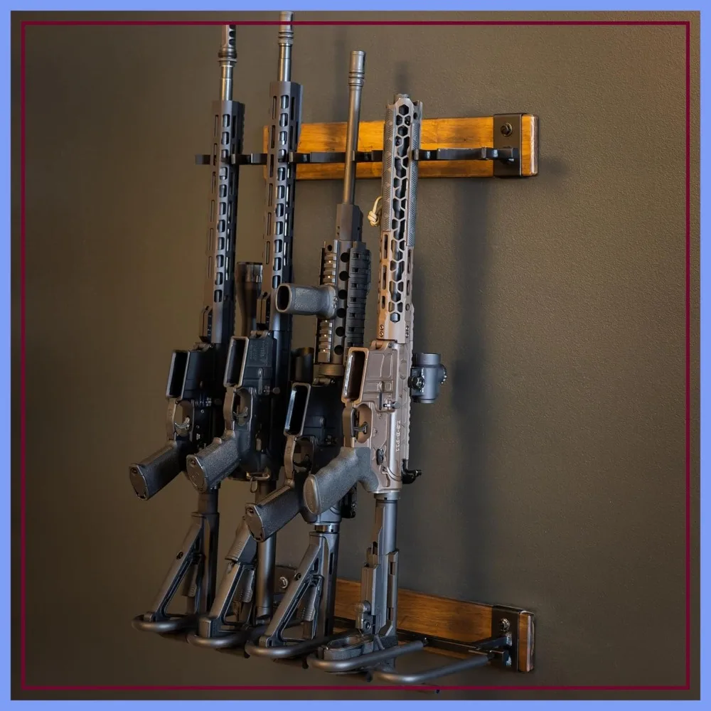 

Vertical Gun Rack for Wall – Holds Rifles & Shotguns, Rustic Wood & Steel, 100 lbs Capacity