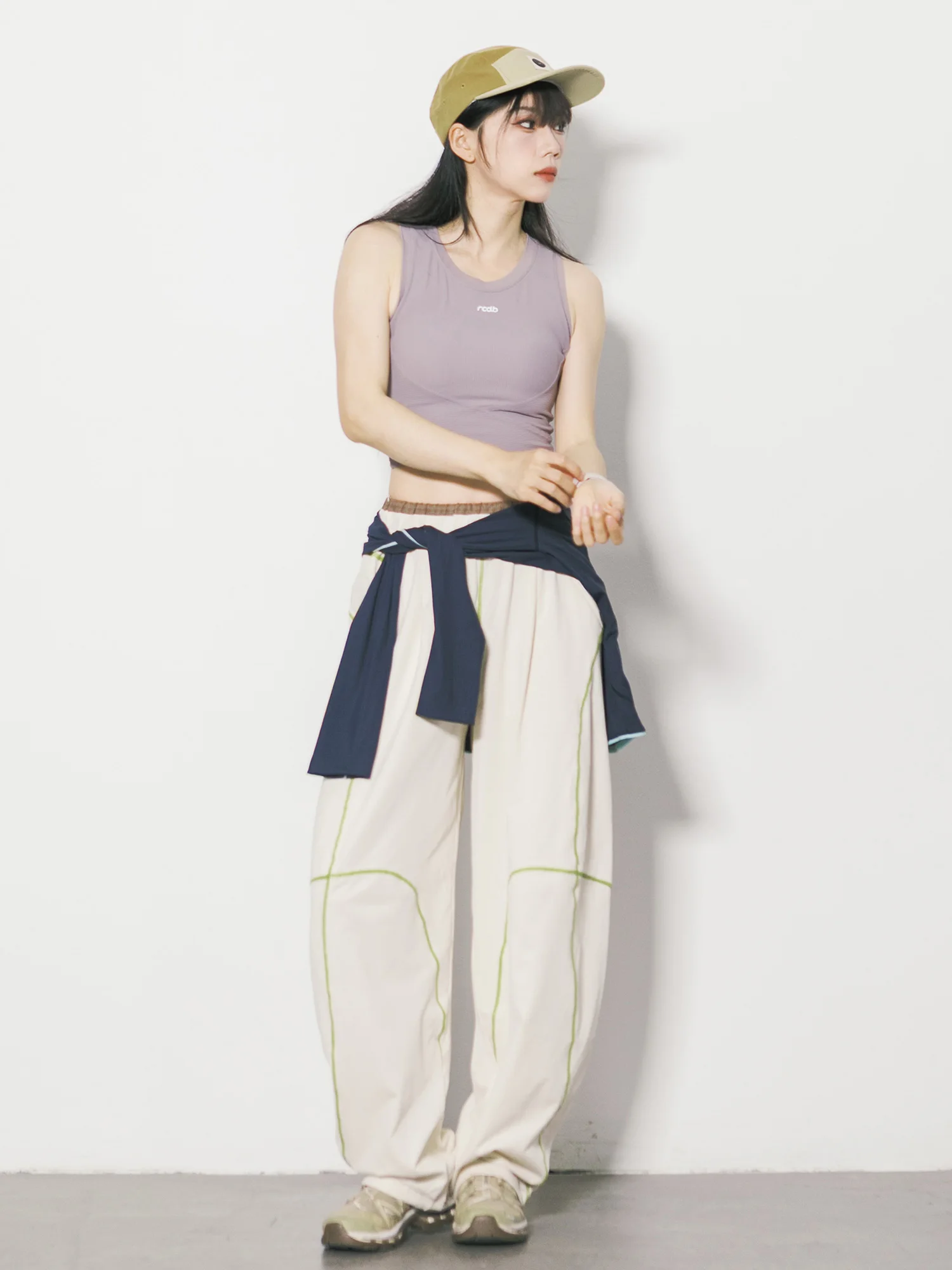 Outdoor Casual Color Block Waist Hsu Line Wide Leg Pants Men Women Quick Dry Breathable Loose Slimming Leisure Trousers