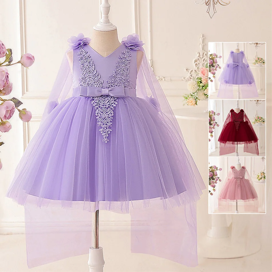 

Детское свадебное сетчатое вечернее бальное платье с цветочной вышивкой, платье принцессы для девочек, пышная одежда с цветочным принтом, платье для дня рождения, карнавала, вечеринки