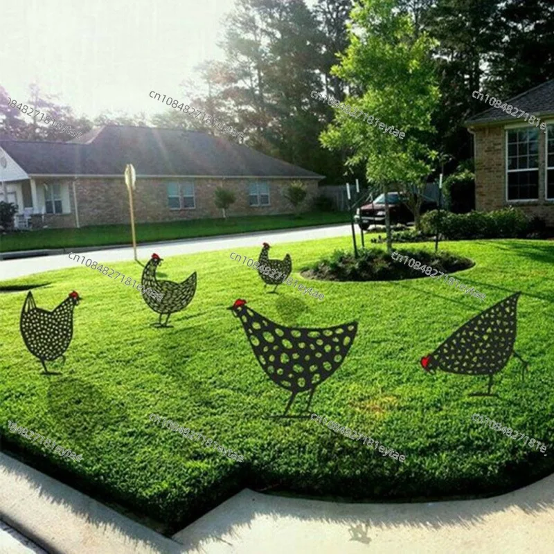 

Iron Garden Chicken Decor 5 Piece Set Hollow Metal Rooster Yard Art Outdoor Statue Lawn Ornament