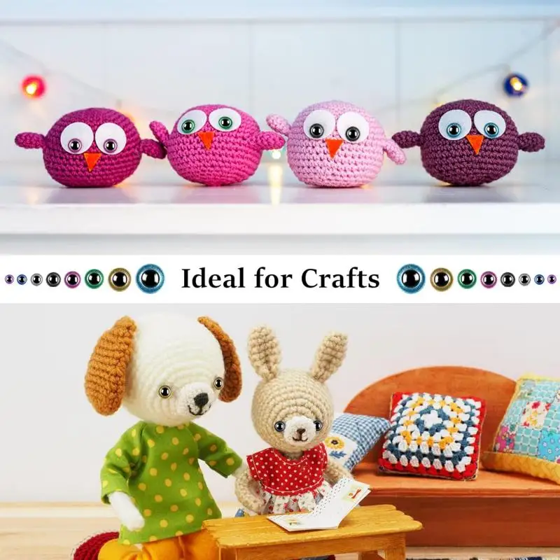 ใหม่ล่าสุด 50PCS 3D พลาสติก Glitter Safety Eyes สําหรับโครเชต์ของเล่น Amigurumi DIY ผสมจํานวนมากขนาดผสมของเล่นตุ๊กตาทํา 9-20 มม.ขายส่ง