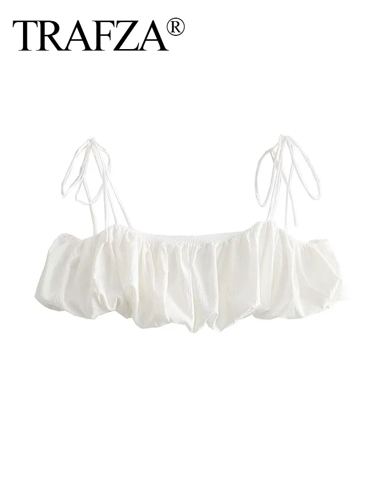 TRAFZA-Top corto sin tirantes y Falda plisada de cintura alta para mujer, de 2 piezas Conjunto elegante, color blanco, verano, 2024