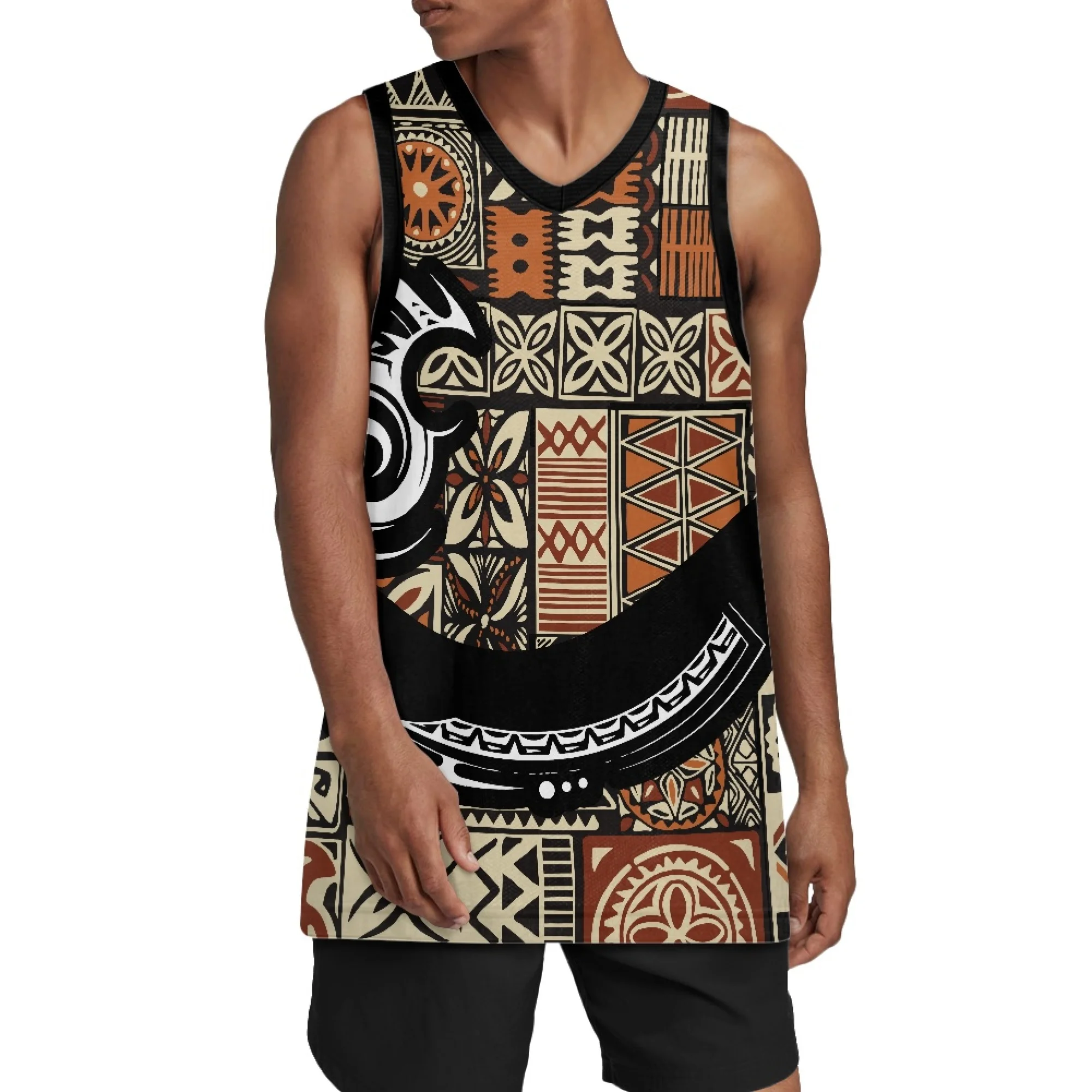 Men'S New Loose T-Shirt Jersey Custom American Basketball Jersey Polynesian Print Basketball Uniform