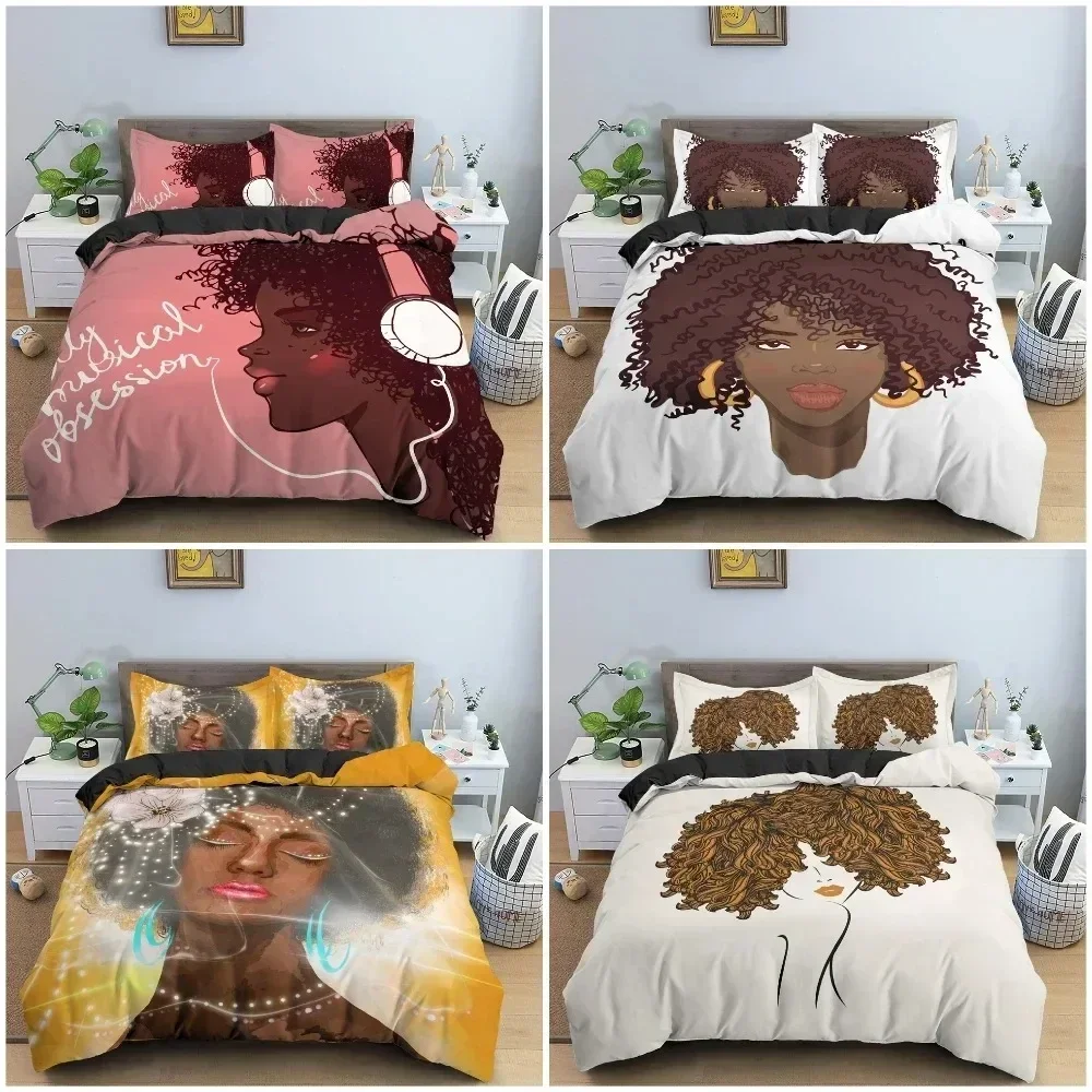 TOP Beautiful Curly Hair Girl Pattern Bedding Set Luxury Cozy Duvet Cover Home Textile King Queen Double Twin Size Bedclothes