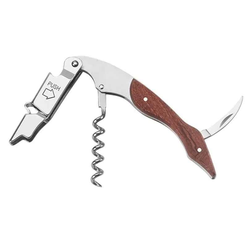 AEE2-Waiter's Corkscrew With Red Pear Wood Handle For Beer Or Wine Bottle Easy To Carry For Picnic Time Kitchen Accessories