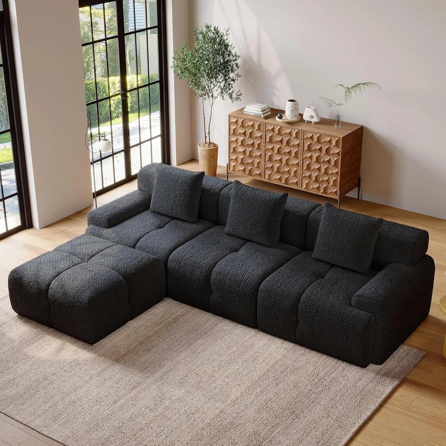 

Современный модульный угловой диван-трансформер 104 дюйма, 4-местный, из шенилла, безкаркасный, на заказ