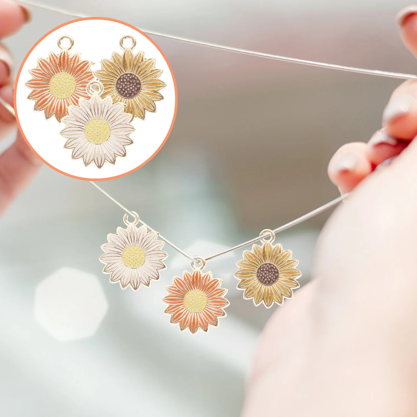 30 pezzi di ciondoli di girasole in lega premium con pendenti a forma di fiore, portachiavi, orecchini, braccialetti, gioielli fai da te, accessori per la creazione di gioielli, artigianato durevole