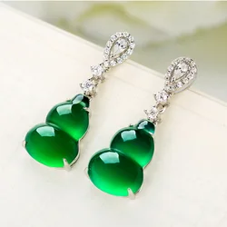 Green Natural Jade Gourd Earrings Amulet Real Jewelry Designer 925 Silver Ear studs Stone Vintage Luxury Fashion Accessories
