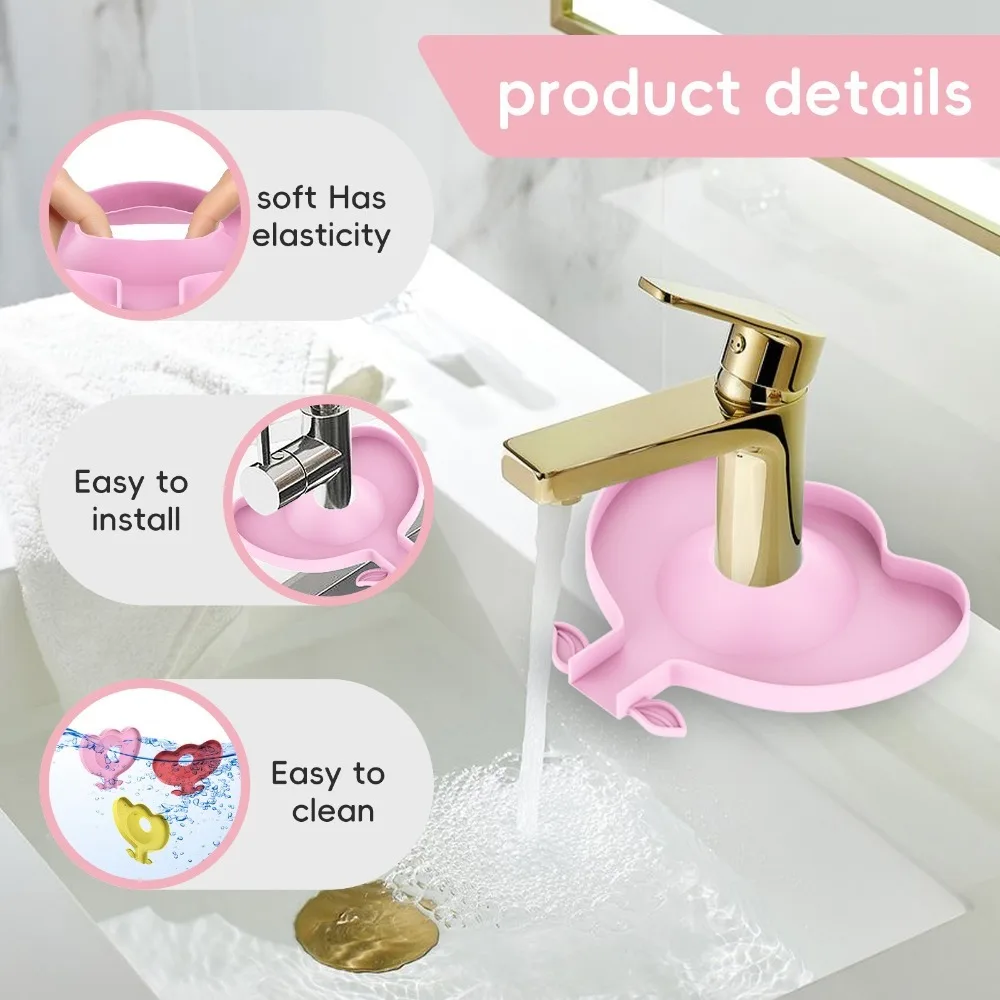 Cute Flower Shape Silicone Faucet Mat Countertop Protector Washable Water Drain Pad Splash-proof Sink Splash Pad Kitchen