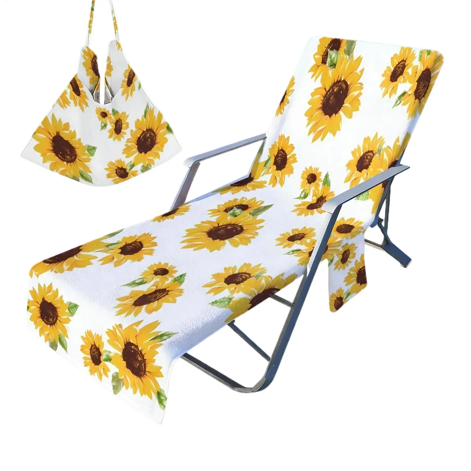 Quick Dry Absorbent Lounge Chair Towel, 83x29 Inch Non-slip Mat with Side Pockets, Outdoor Wear Resistant Cover for Pool Garden